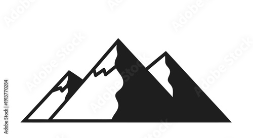Minimalist black silhouette of jagged mountains against a white background