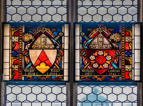 Berchtesgaden, Bavaria, Germany, Europe, December 2025,. interior of the church, stained glass windows