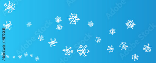 Falling Snowflakes on Blue Gradient Background, Winter Christmas Holiday Scene