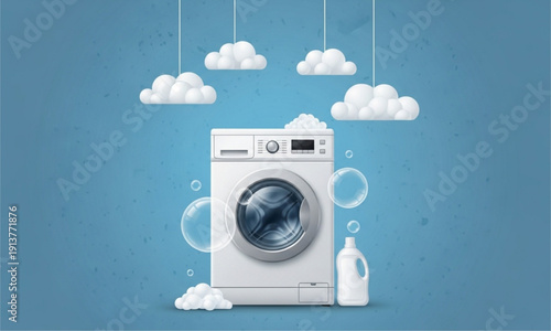 Minimalist Washing Machine Poster Flat Vector Illustration