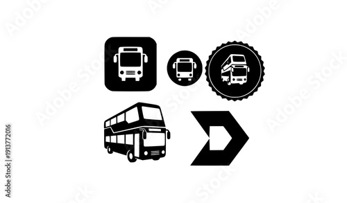 Geometric Bus and Transport Symbol Icon Set Modern Vector Collection on White