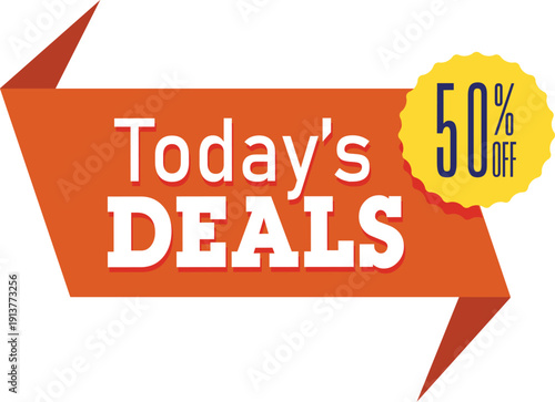 Orange banner with Today's Deals and 50 percent off yellow badge text