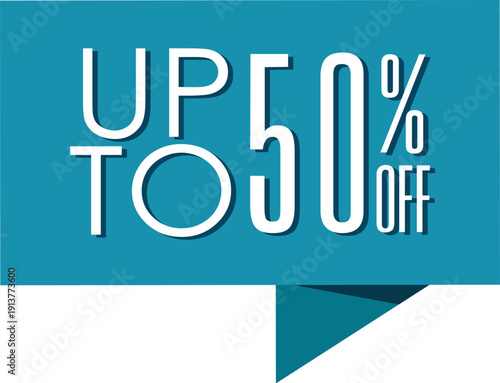 Blue banner with up to 50 percent off text in white