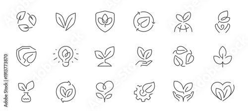 Sustainable ecology line icons set. Green energy, recycling and environmental protection concept. Organic, natural symbol