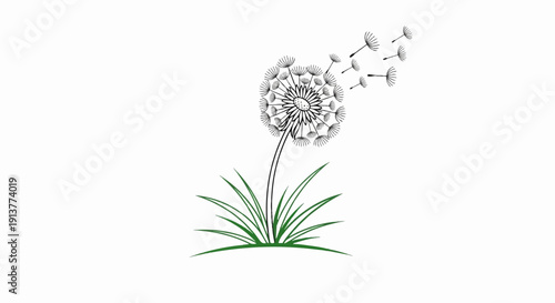 Delicate dandelion fluff carried away by the breeze