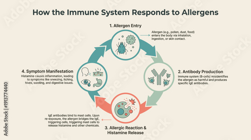 How the Immune System Responds to Allergens - Concept of Allergy Infographics  