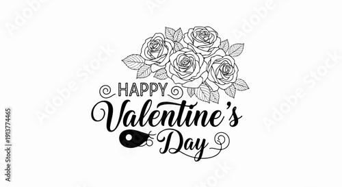 Decorative bouquet of roses above script text wishing happy Valentine's Day
