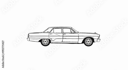 Detailed line drawing of a classic four-door sedan from the 1960s era