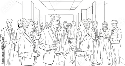 Diverse business professionals converse at a conference, networking event