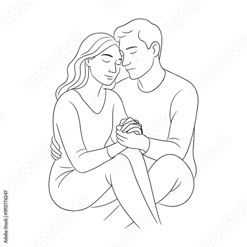 Elegant Romantic Couple Line Drawing.