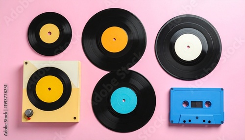 Wallpaper Mural Vintage Vinyl Records and Cassette Tapes Torontodigital.ca