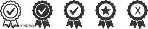 Vector Ribbon Award Icons Set – Achievement, Approval, Excellence, Certification, Gamification Badges for Rating Systems