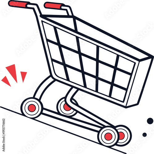 Empty Shopping Cart Vector Illustration for E-commerce Retail and Online Store Branding, Modern Line Art Supermarket Trolley Graphic for Sales Promotion and Digital Checkout Design