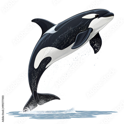 An orca jumping out of the water in a dynamic movement