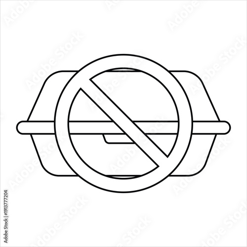 No Foam Food Container Line Icon, Styrofoam Takeaway Box Ban Symbol