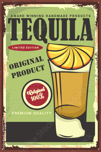 Premium Tequila Bottle Vector Promotional Poster