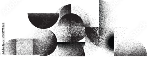 Sprayed black half circles composition .Graffiti art design . Noise textured semi circles . Spray effect .Grunge texture .Art design forms.Distressed element .Rough roller paint semicircles .Vector