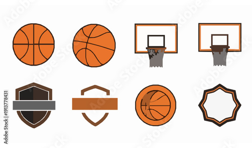 Basketball Icon Set Flat Ball and Sports Logo Vector Collection Isolated on White Background