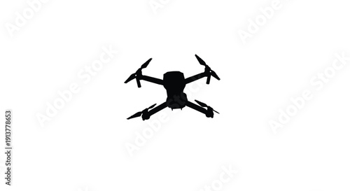 Drone Silhouette Flying Isolated on White Background