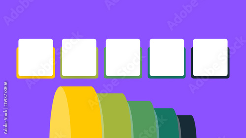 Minimal color palette selector with blank square icons and smooth gradient swatches on purple background for ui ux web design branding presentation template and creative workflow concept