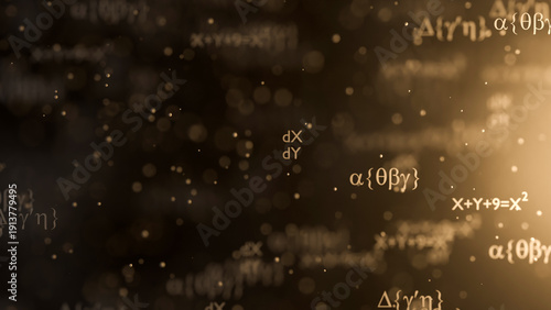 Quadro su tela Future mathematical equations flow with blur background (3D Rendering)