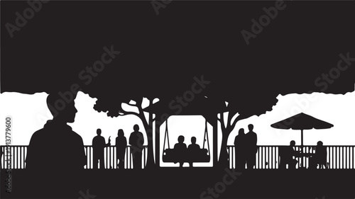 Sunset Park Silhouette with People and Trees
