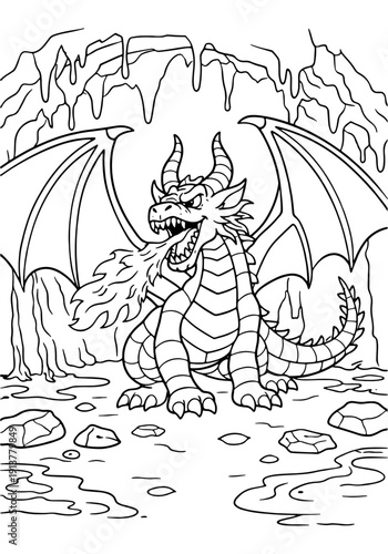 Flame and Frame in Cavern Game Dragon Tamed by Coloring Flame