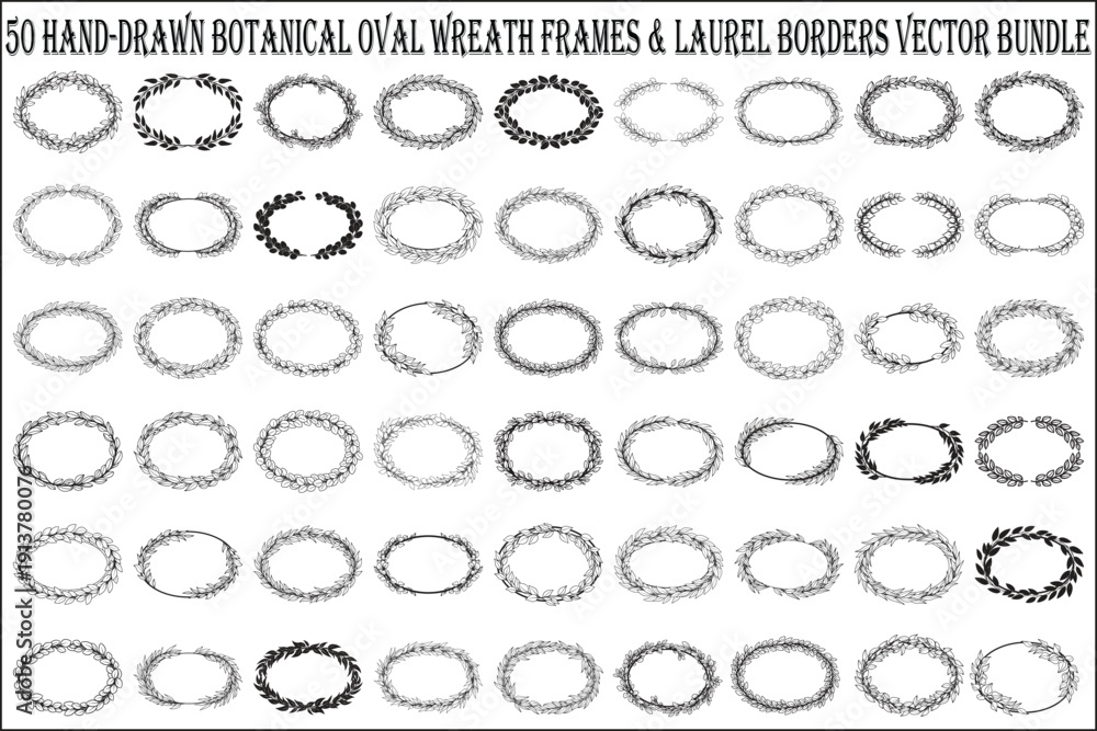 Fototapeta premium Botanical Oval Wreath Frame Bundle