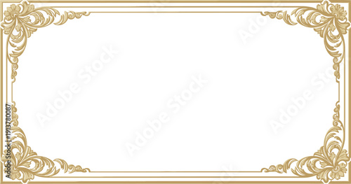 An ornate gold frame with intricate designs and floral patterns, viewed from the front, featuring a classic and elegant border