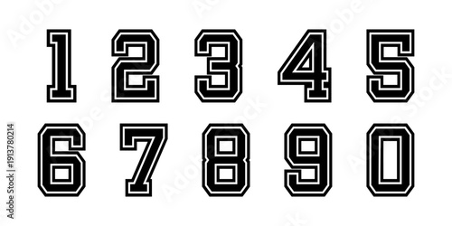 Sport numbers vector set. Athletic font typography collection for jersey and team uniform. Racing style design. Isolated on white background.