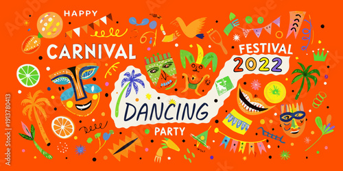 A vibrant and colorful illustration depicting a lively carnival celebration