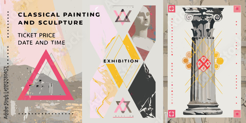Exhibition poster featuring classical art architecture and geometric shapes