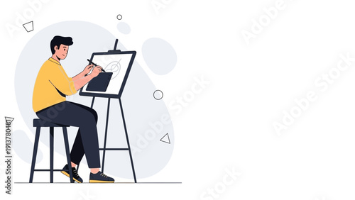 Artist Drawing Digital Art on Tablet Easel Creative Studio