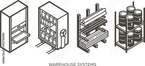 Warehouse storage organization in industrial distribution center vector