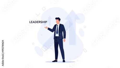 Business Leader, Leadership Concept, Man in Suit with Growth Arrows