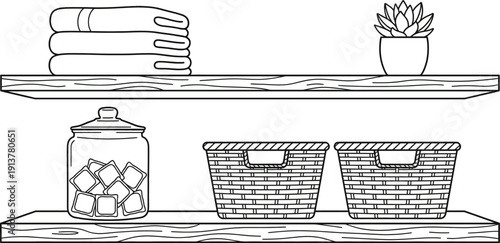 Laundry room shelves vector illustration in minimalist home interior