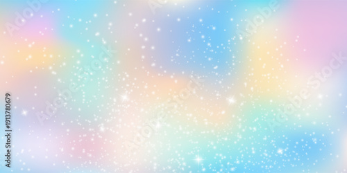 Unicorn magical bokeh background with pastel rainbow gradient and sparkling stars for fantasy design. Soft pink, purple and blue colors with glowing light effects. Dreamy fairy tale atmosphere.