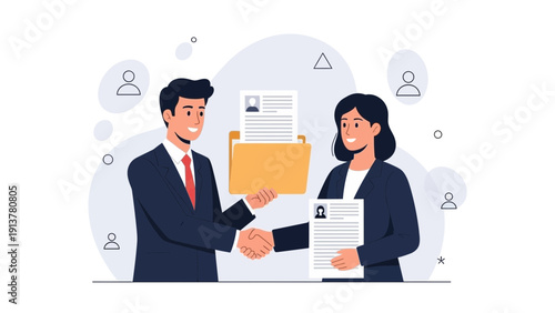 Business Partnership Agreement: Handshake and Document Exchange