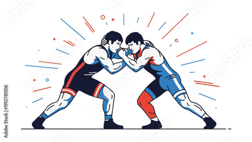 Dynamic Wrestler Action Vector Illustration