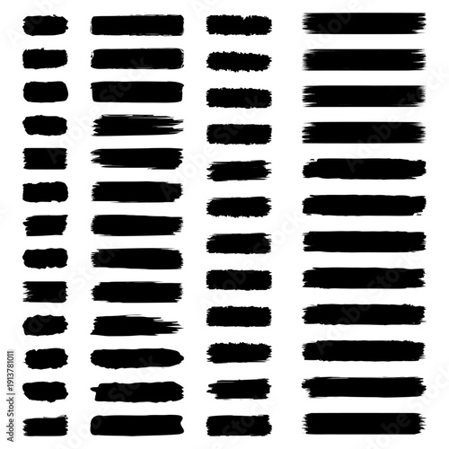 Brush stroke collection. Ink paint textures and artistic grunge elements. Design assets for background and decoration. Vector illustration isolated on white background.