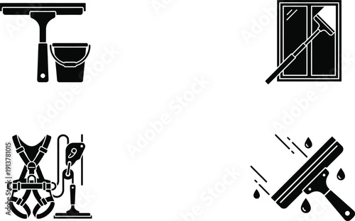 Window washing equipment with squeegee and spray bottle