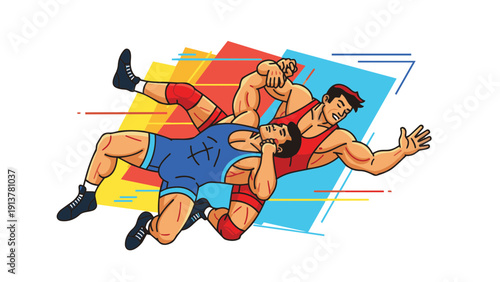 Dynamic Wrestler Action Vector Illustration