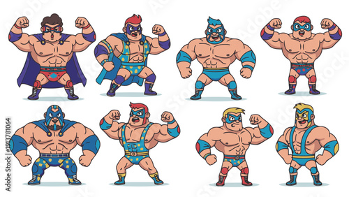 Cartoon Wrestler Characters Set