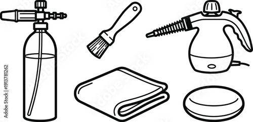 Car interior detailing kit icons vector illustration set