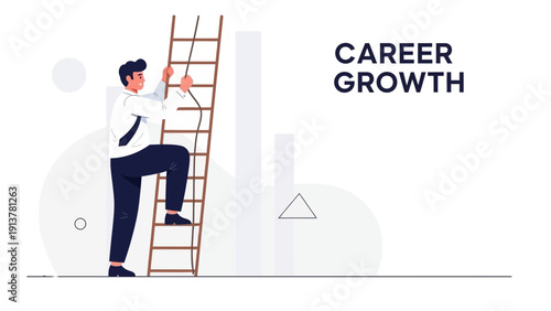 Businessman climbing ladder for career growth, business progress concept, reaching success