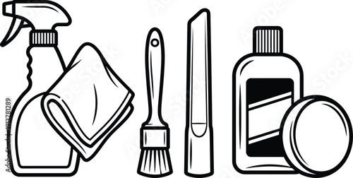 Car interior detailing kit icons vector illustration set