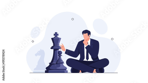 Businessman contemplating chess strategy, strategy, business concept, decision making