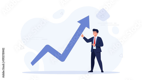 Businessman holding an upward trending graph, representing growth and success