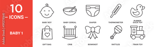 Baby icon set, baby vector symbol in black filled and outlined style.