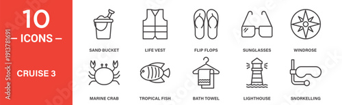 Cruise icon set, cruise vector symbol in black filled and outlined style.